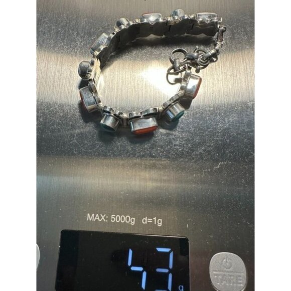 Sterling Silver Turquoise and Coral Bracelet. 43 grams - Picture 4 of 4